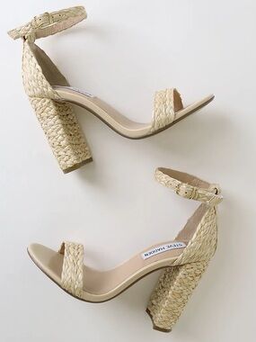 Steve Madden 7.5 Carrson Natural Raffia Ankle Strap Heels
